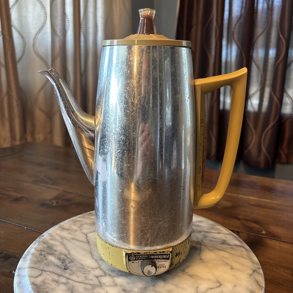 VTG 60s GE General Electric Immersible Percolator Coffee Pot Yellow Chrome Works